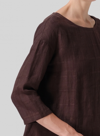 Medium Weight Linen Sloped Shoulder A-line Blouse