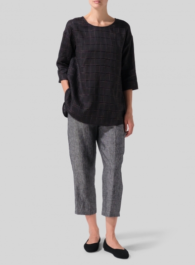Medium Weight Linen Sloped Shoulder A-line Blouse