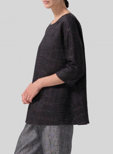 Medium Weight Linen Sloped Shoulder A-line Blouse