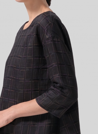 Medium Weight Linen Sloped Shoulder A-line Blouse