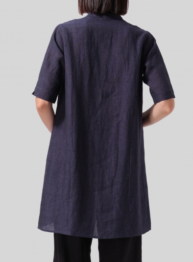 Linen A-line Tunic With Double-layer Collar