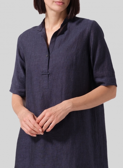 Linen A-line Tunic With Double-layer Collar