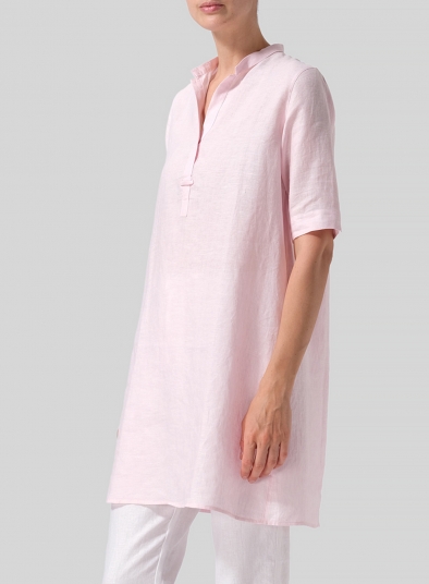 Linen A-line Tunic With Double-layer Collar