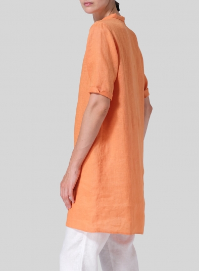 Linen A-line Tunic With Double-layer Collar