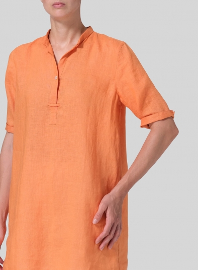 Linen A-line Tunic With Double-layer Collar