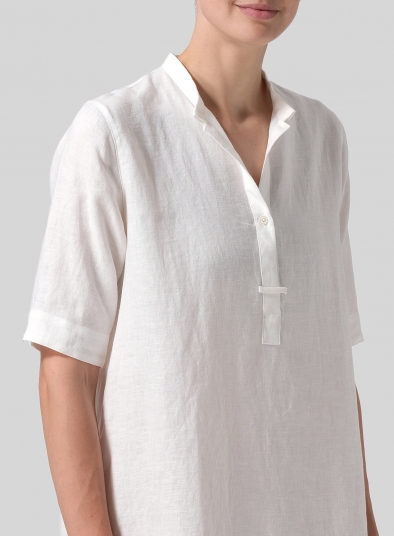 Linen Short Sleeve A-line Tunic Dress