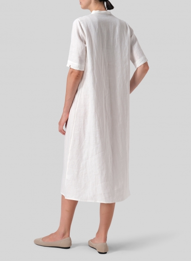 Linen Short Sleeve A-line Tunic Dress