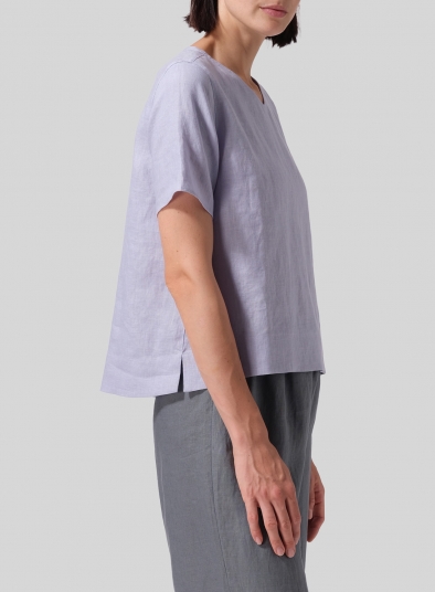 Linen Regular Fit V-Neck Short Top