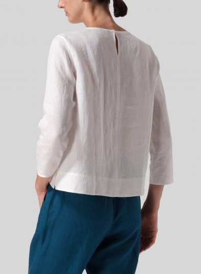 Linen Three-quarter Sleeve V-Neck Blouse