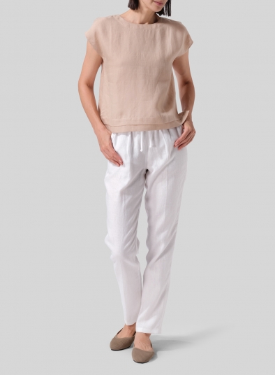 Linen Boxy Cap Sleeves Cropped Top