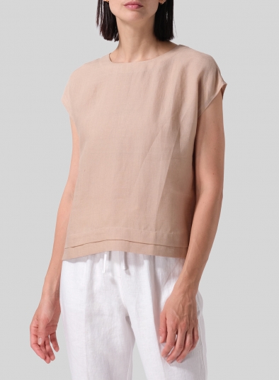 Linen Boxy Cap Sleeves Cropped Top