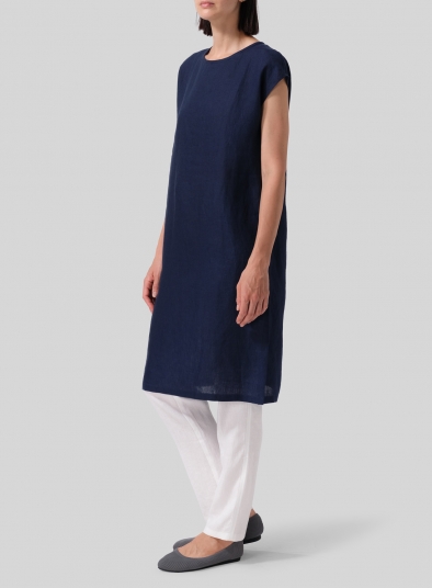 Linen Short Cap Sleeves A-Line Long Top