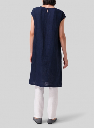 Linen Short Cap Sleeves A-Line Long Top