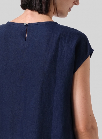 Linen Short Cap Sleeves A-Line Long Top