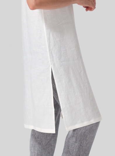 Linen Short Cap Sleeves A-Line Long Top