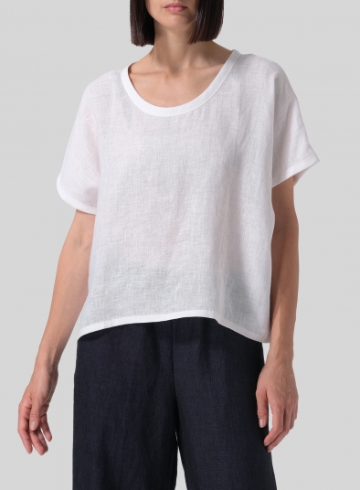 Linen Short Dolman Sleeves Boxy Top