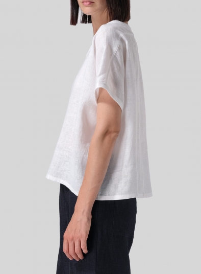 Linen Short Dolman Sleeves Boxy Top