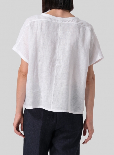 Linen Short Dolman Sleeves Boxy Top