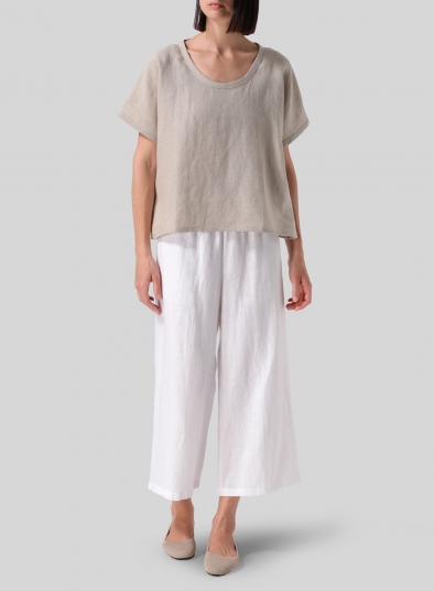 Linen Short Dolman Sleeves Boxy Top