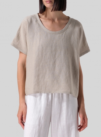 Linen Short Dolman Sleeves Boxy Top