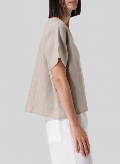 Linen Short Dolman Sleeves Boxy Top