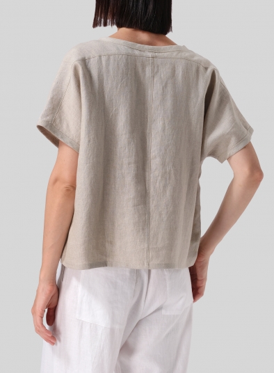 Linen Short Dolman Sleeves Boxy Top