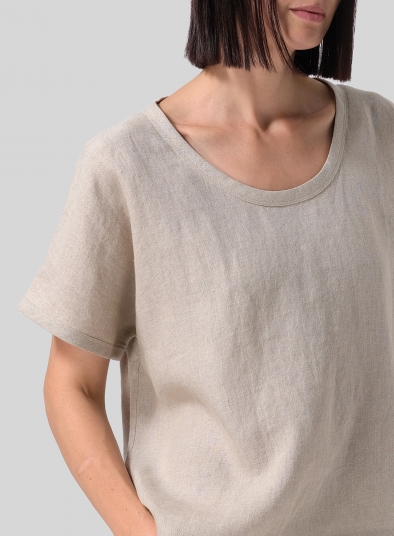 Linen Short Dolman Sleeves Boxy Top