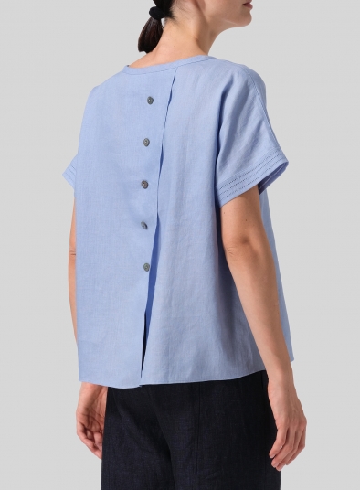 Linen Boxy Embroidered Cap Sleeves Top
