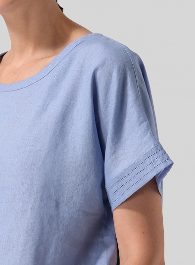 Linen Boxy Embroidered Cap Sleeves Top