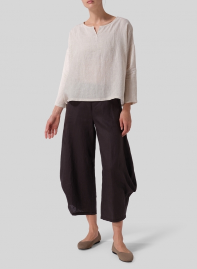 Linen V-neck Boxy Top