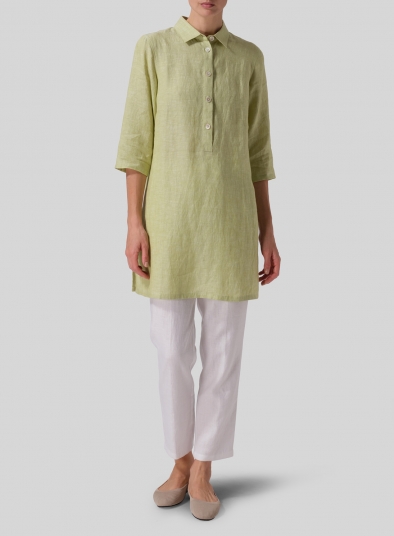 Linen Straight Fit Shirt Collar Tunic