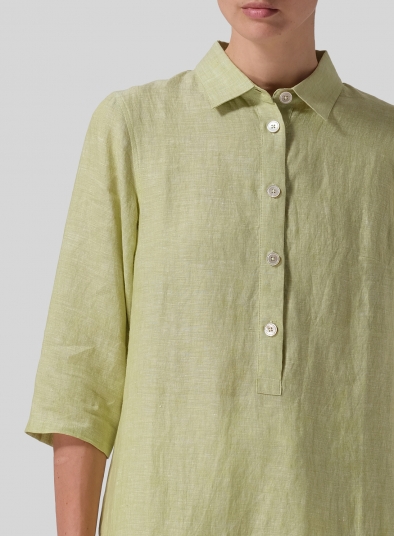 Linen Straight Fit Shirt Collar Tunic