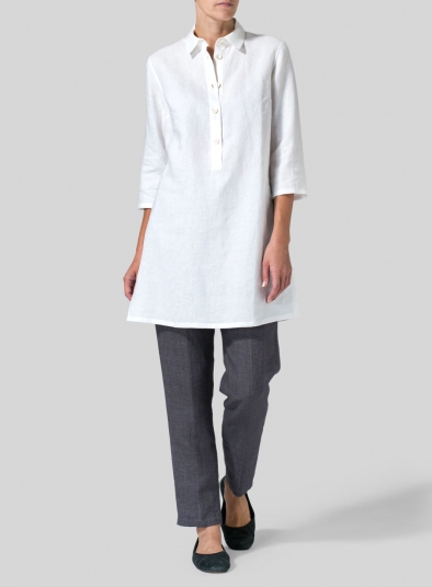 Linen Straight Fit Shirt Collar Tunic