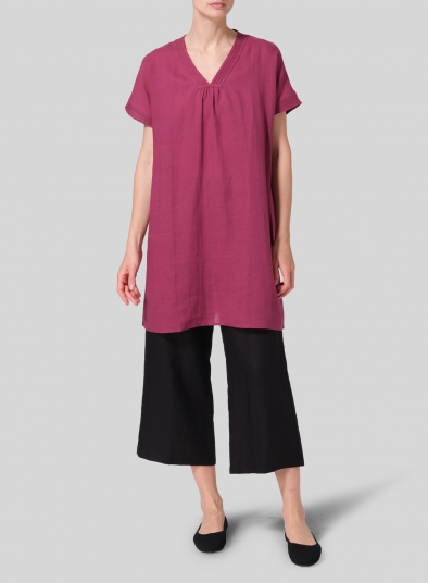 Linen Embroidered A-Line Dolman-Sleeve Tunic