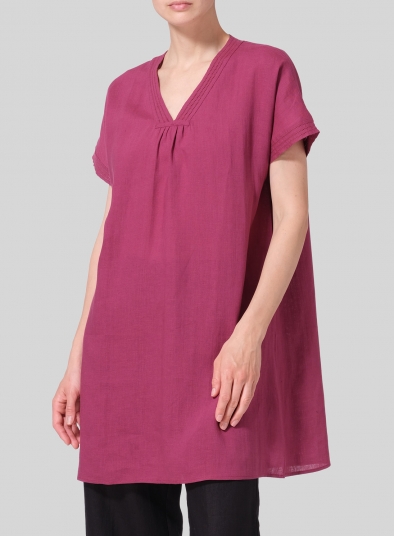 Linen Embroidered A-Line Dolman-Sleeve Tunic