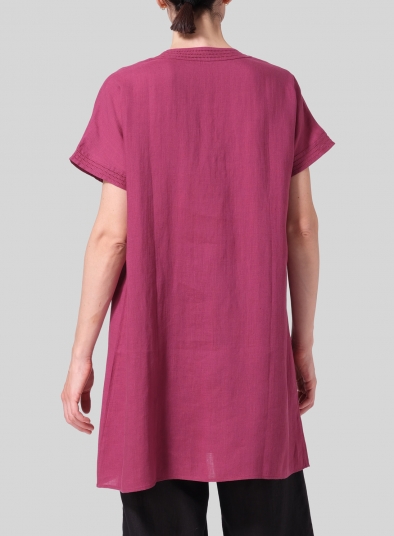 Linen Embroidered A-Line Dolman-Sleeve Tunic