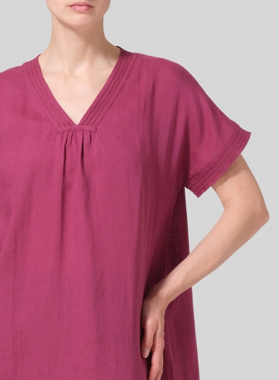 Linen Embroidered A-Line Dolman-Sleeve Tunic
