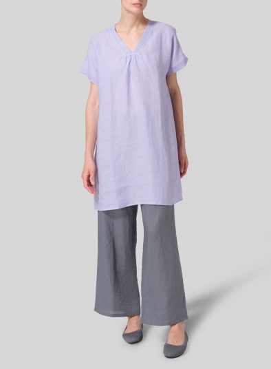 Linen Embroidered A-Line Dolman-Sleeve Tunic