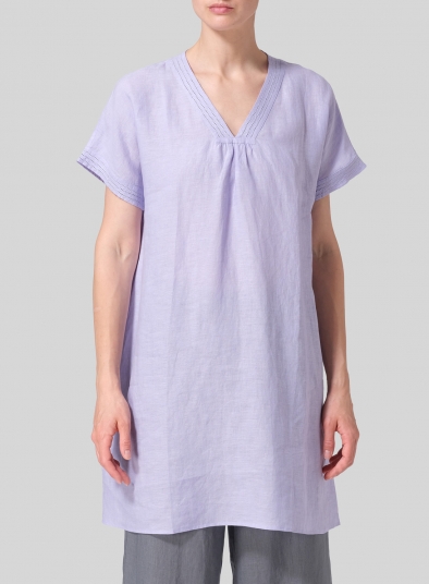 Linen Embroidered A-Line Dolman-Sleeve Tunic