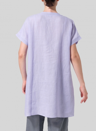 Linen Embroidered A-Line Dolman-Sleeve Tunic