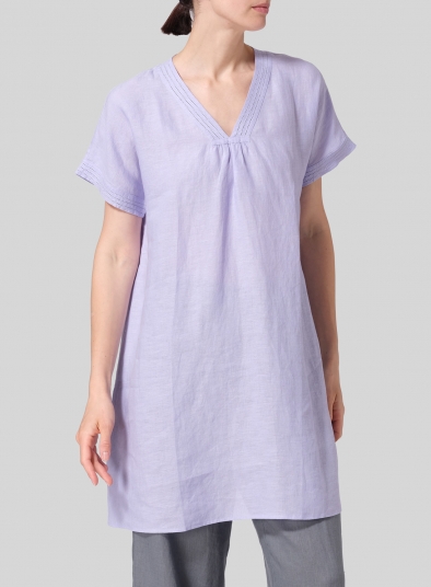 Linen Embroidered A-Line Dolman-Sleeve Tunic