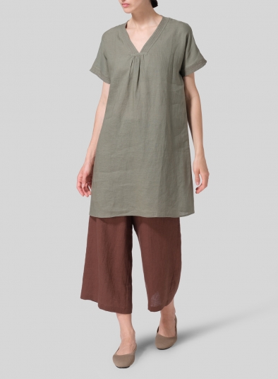 Linen Embroidered A-Line Dolman-Sleeve Tunic
