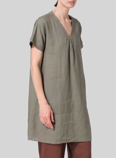 Linen Embroidered A-Line Dolman-Sleeve Tunic