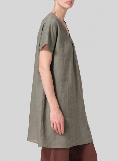 Linen Embroidered A-Line Dolman-Sleeve Tunic