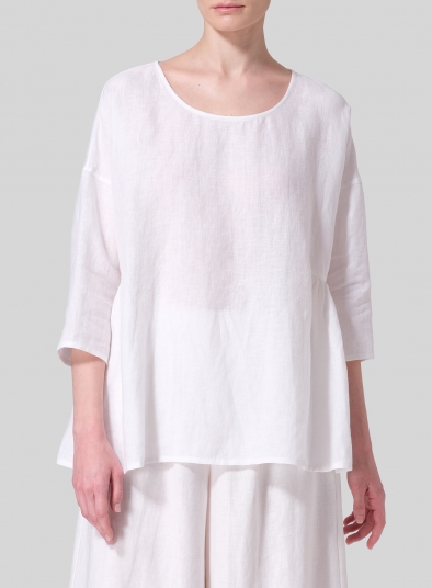 Linen Relaxed 3/4 Sleeve Pleated Top