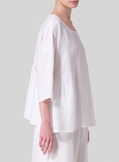 Linen Relaxed 3/4 Sleeve Pleated Top