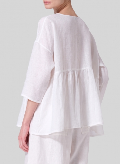 Linen Relaxed 3/4 Sleeve Pleated Top