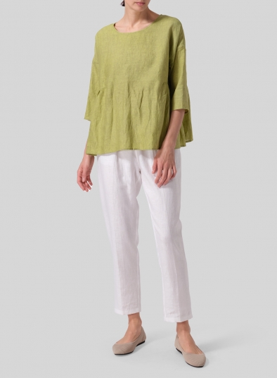 Linen Relaxed 3/4 Sleeve Pleated Top