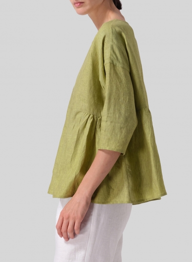Linen Relaxed 3/4 Sleeve Pleated Top