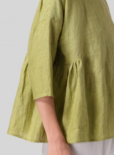 Linen Relaxed 3/4 Sleeve Pleated Top